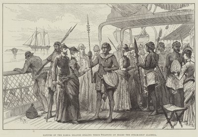 Indigènes des îles Samoa vendant leurs armes à bord du vapeur Alameda - Melton Prior